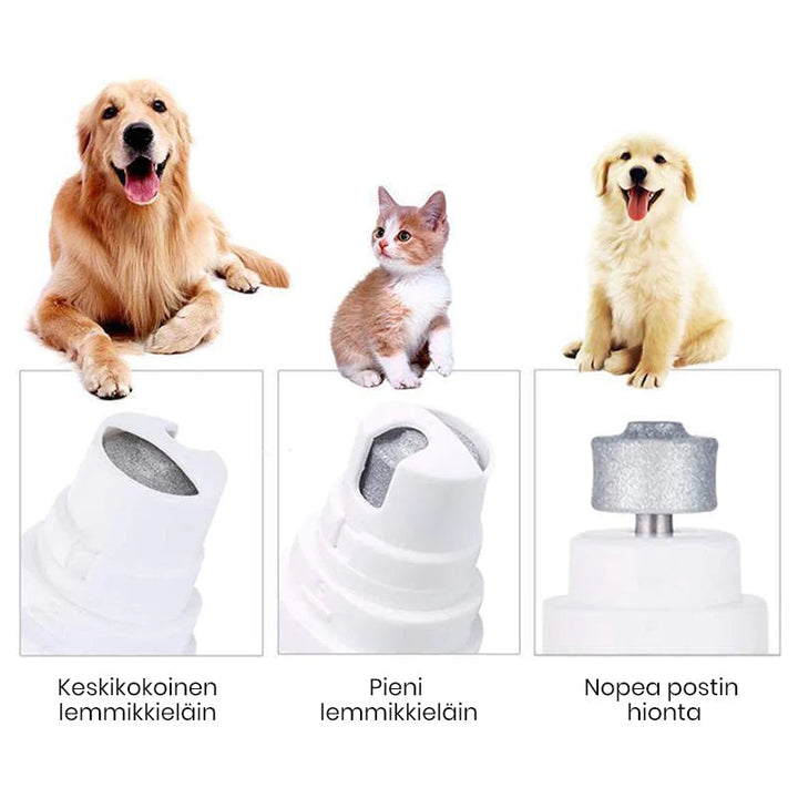 Meget støjsvag USB-opladelig negleklipper til kæledyr, kompakt design, aftagelig slibeskive og beskyttelsesdæksel.