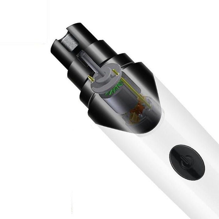 Meget støjsvag USB-opladelig negleklipper til kæledyr, kompakt design, aftagelig slibeskive og beskyttelsesdæksel.