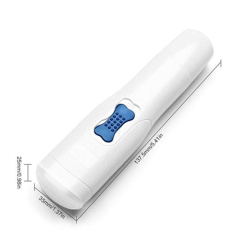 Meget støjsvag USB-opladelig negleklipper til kæledyr, kompakt design, aftagelig slibeskive og beskyttelsesdæksel.