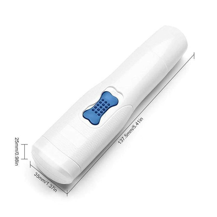 Meget støjsvag USB-opladelig negleklipper til kæledyr, kompakt design, aftagelig slibeskive og beskyttelsesdæksel.