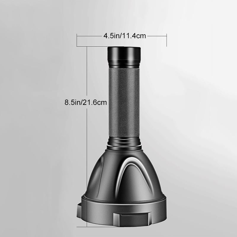 Ekstra kraftig 100.000 lumen LED-lommelygte med robust ABS-konstruktion og IPX6 vandtæthed, ideel til udendørs brug.
