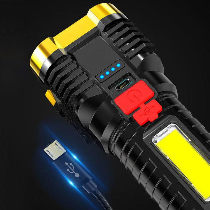 Ekstremt lys vandtæt multianvendelig LED lommelygte, sort, holdbar konstruktion, IP65-klassificering, 600 lumen.