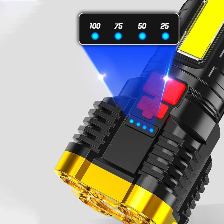 Ekstremt lys vandtæt multianvendelig LED lommelygte, sort, holdbar konstruktion, IP65-klassificering, 600 lumen.