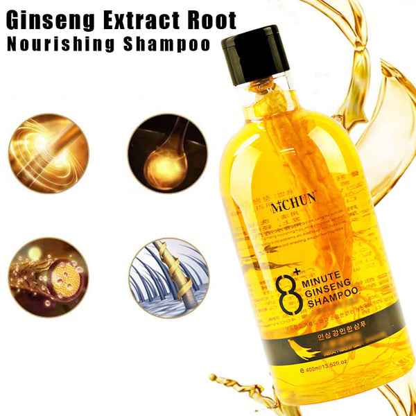 Ginseng-uutetta sisältävä shampoo, luonnollinen koostumus, elvyttää ja kosteuttaa päänahkaa, kiiltävät ja terveet hiukset.