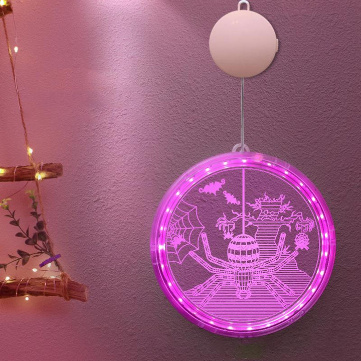 Halloween 3D Hængende Lampe, hvid og lilla, LED-akryl, skaber en mystisk atmosfære i hjemmet, velegnet til festdekoration.