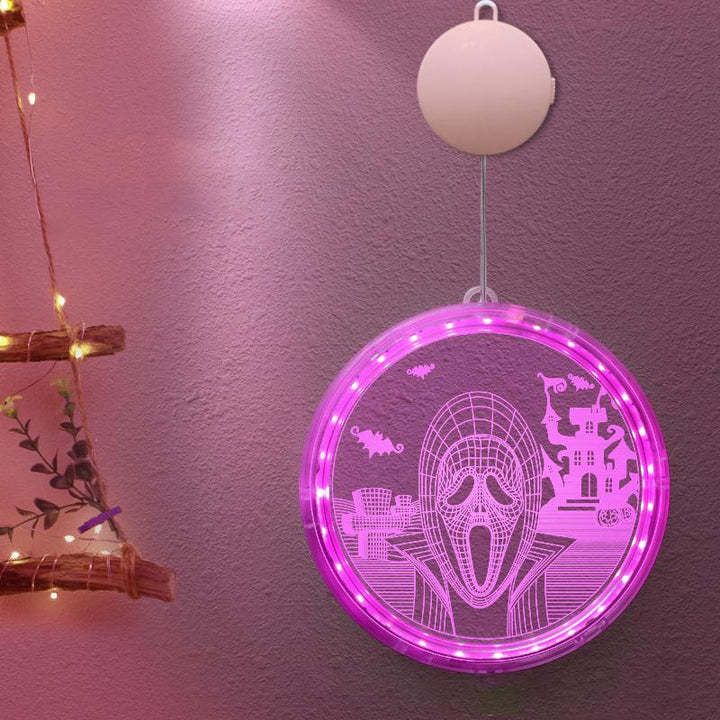 Halloween 3D Hængende Lampe, hvid og lilla, LED-akryl, skaber en mystisk atmosfære i hjemmet, velegnet til festdekoration.