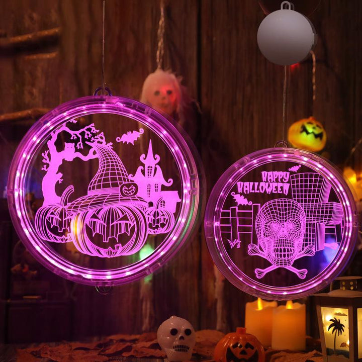 Halloween 3D Hængende Lampe, hvid og lilla, LED-akryl, skaber en mystisk atmosfære i hjemmet, velegnet til festdekoration.