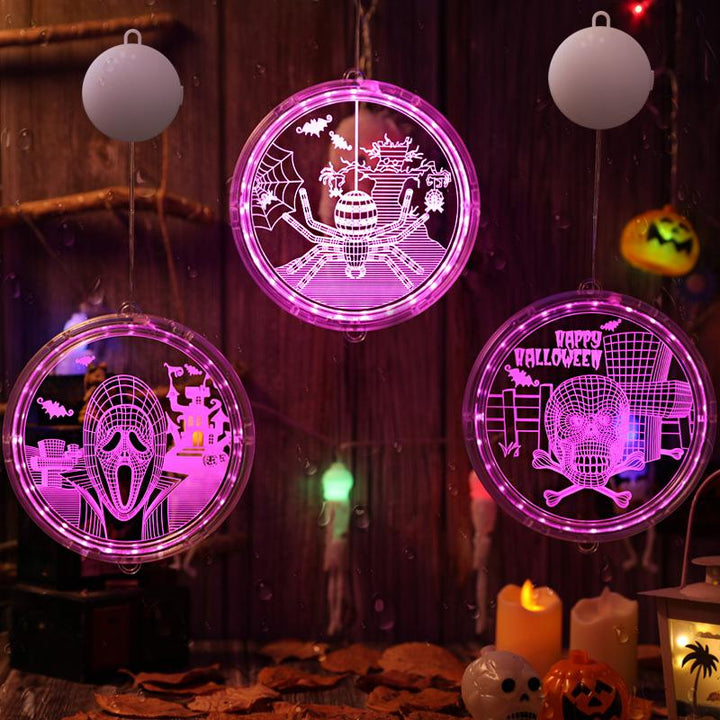 Halloween 3D Hængende Lampe, hvid og lilla, LED-akryl, skaber en mystisk atmosfære i hjemmet, velegnet til festdekoration.