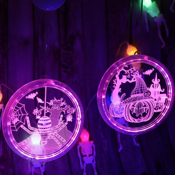 Halloween 3D Hængende Lampe, hvid og lilla, LED-akryl, skaber en mystisk atmosfære i hjemmet, velegnet til festdekoration.