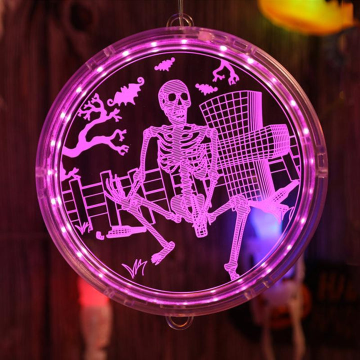 Halloween 3D Hængende Lampe, hvid og lilla, LED-akryl, skaber en mystisk atmosfære i hjemmet, velegnet til festdekoration.
