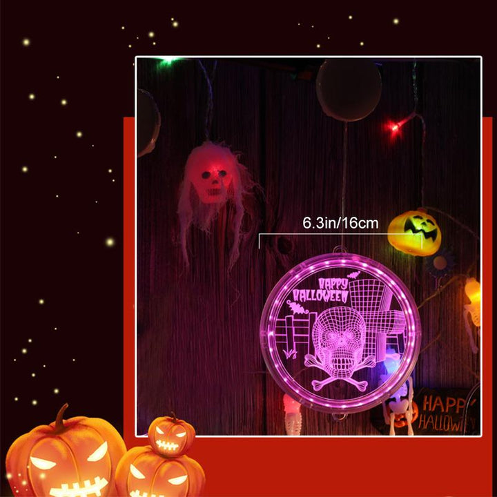 Halloween 3D Hængende Lampe, hvid og lilla, LED-akryl, skaber en mystisk atmosfære i hjemmet, velegnet til festdekoration.