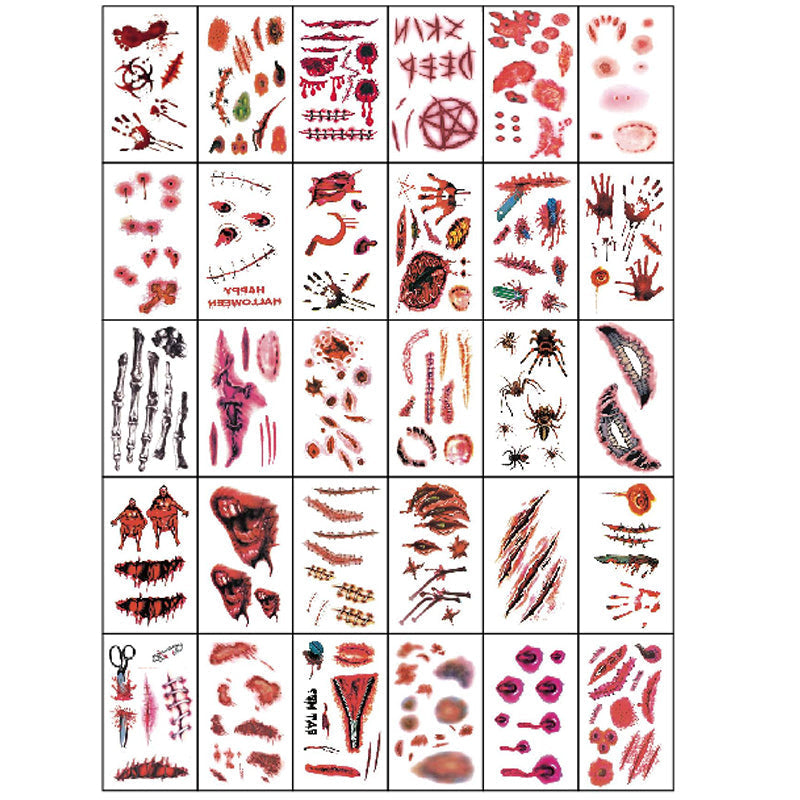 Halloween klistermærke tatueringer, skræmmende og realistiske designs dekorerer huden nemt til udklædning.