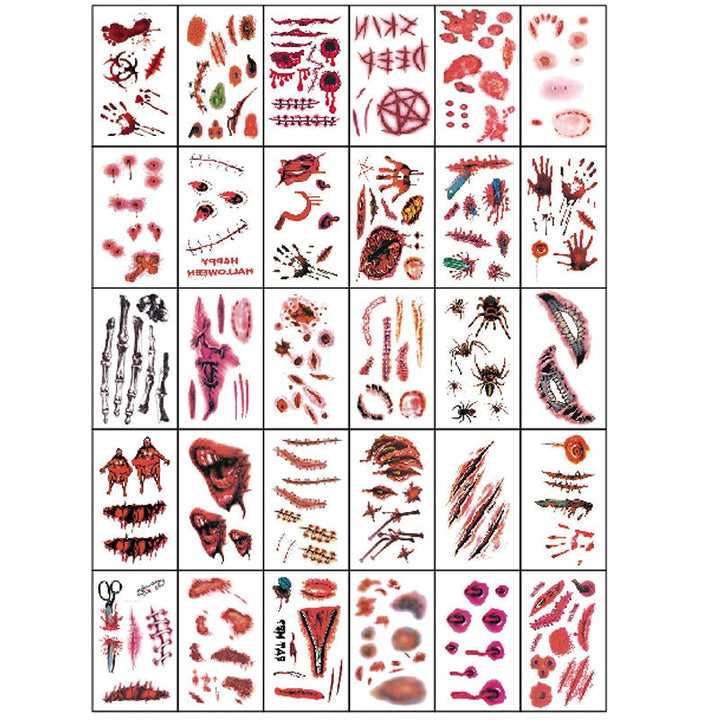 Halloween klistermærke tatueringer, skræmmende og realistiske designs dekorerer huden nemt til udklædning.
