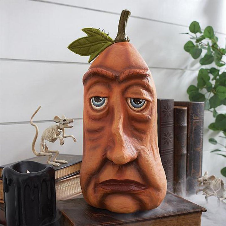 Halloween græskar figur, holdbar harpiks, uhyggelige træk, til udendørs brug, dekoration til have og interiør.