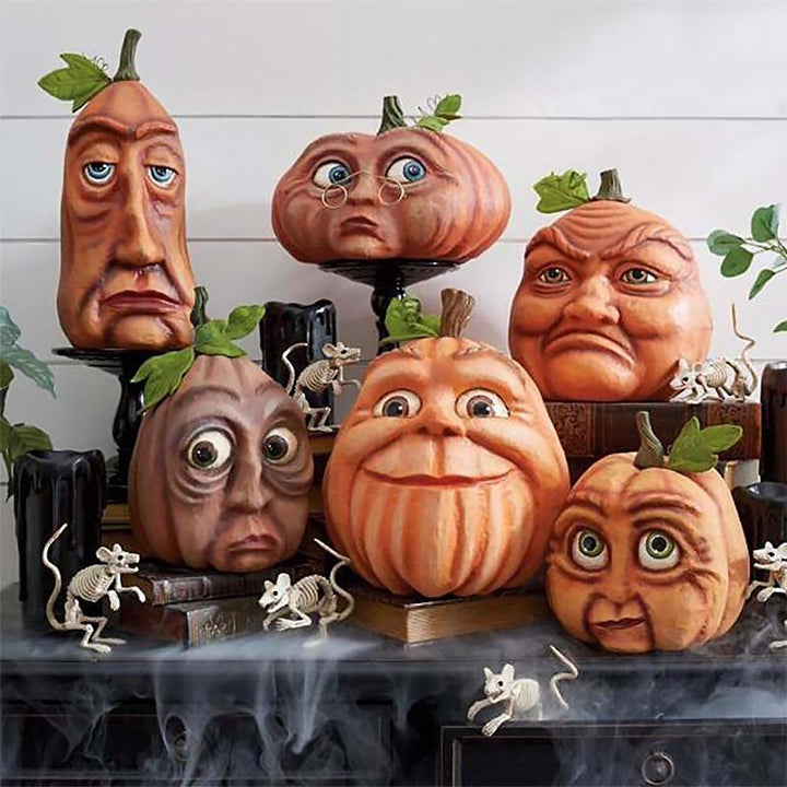 Halloween græskar figur, holdbar harpiks, uhyggelige træk, til udendørs brug, dekoration til have og interiør.