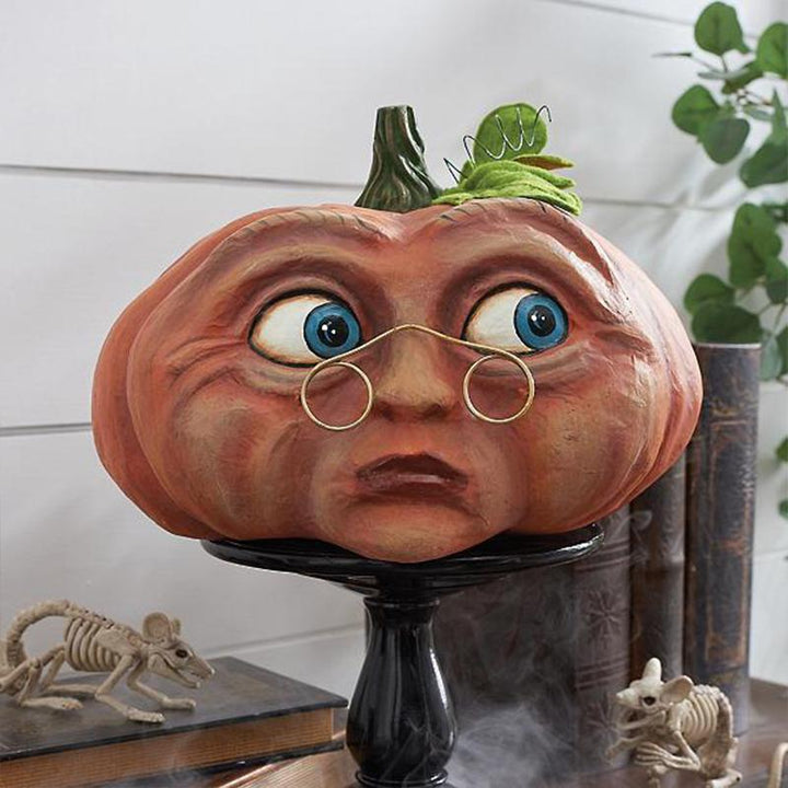 Halloween græskar figur, holdbar harpiks, uhyggelige træk, til udendørs brug, dekoration til have og interiør.