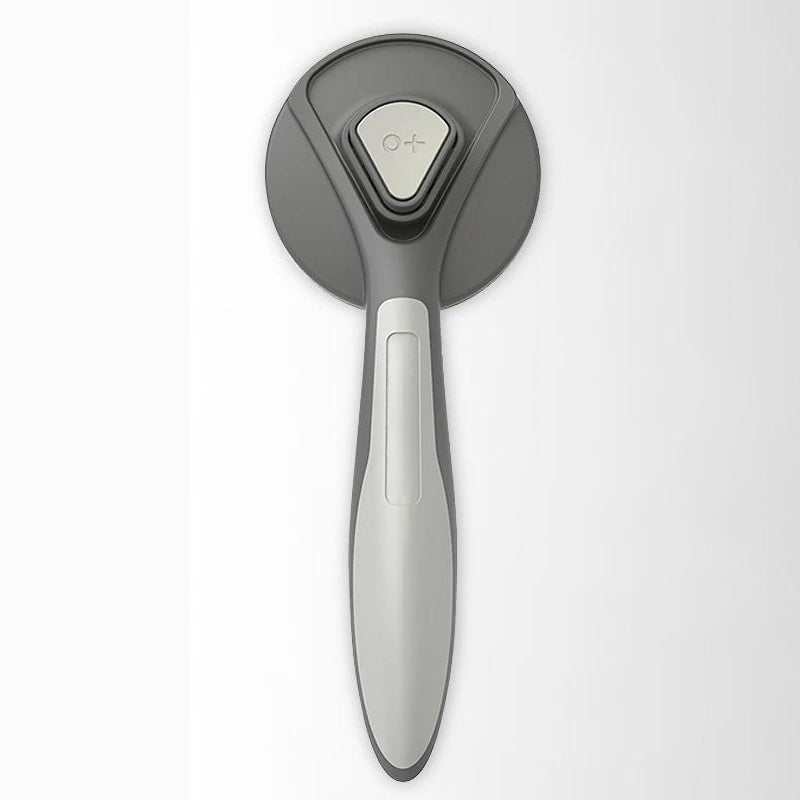 Grå/grøn hund- og katteplejebørste, bløde stålbørster, ergonomisk design, effektiv fjernelse af hår