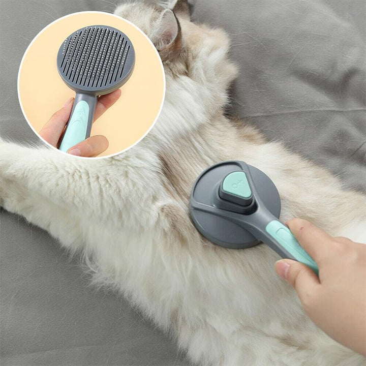 Grå/grøn hund- og katteplejebørste, bløde stålbørster, ergonomisk design, effektiv fjernelse af hår