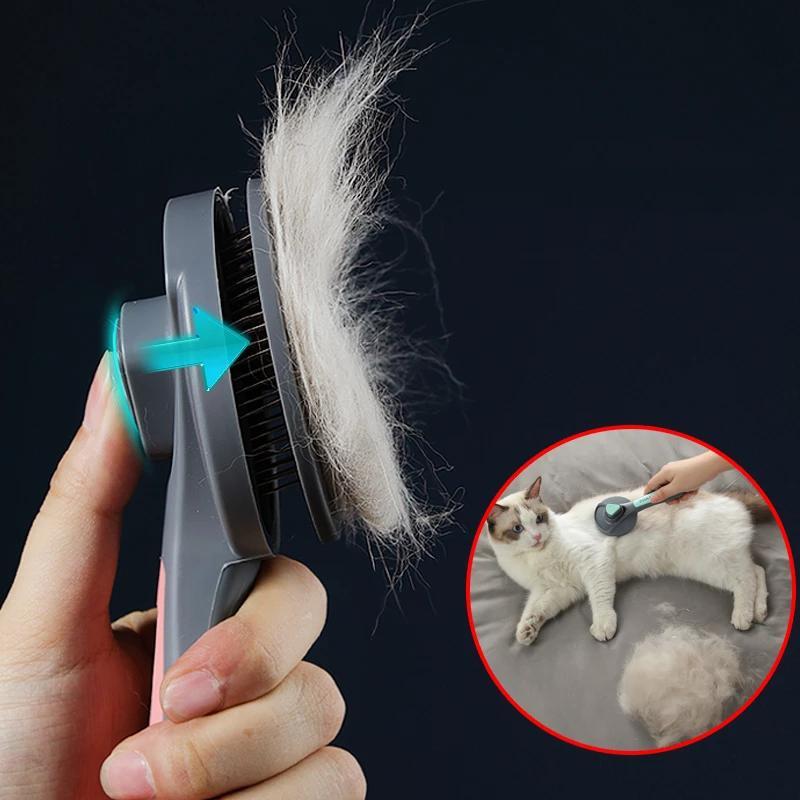 Grå/grøn hund- og katteplejebørste, bløde stålbørster, ergonomisk design, effektiv fjernelse af hår