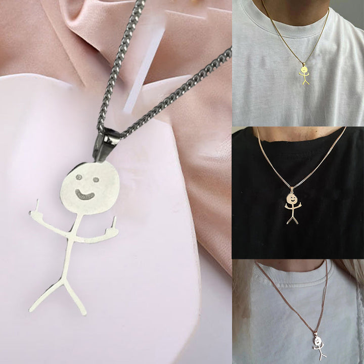 Sjov stikmand halskæde, metal vedhæng, guld eller sølv, mode tilbehør til mænd og kvinder, stilfuldt design.