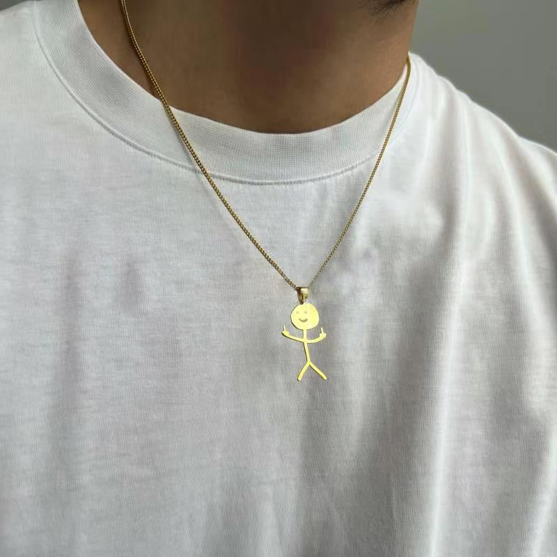 Sjov stikmand halskæde, metal vedhæng, guld eller sølv, mode tilbehør til mænd og kvinder, stilfuldt design.