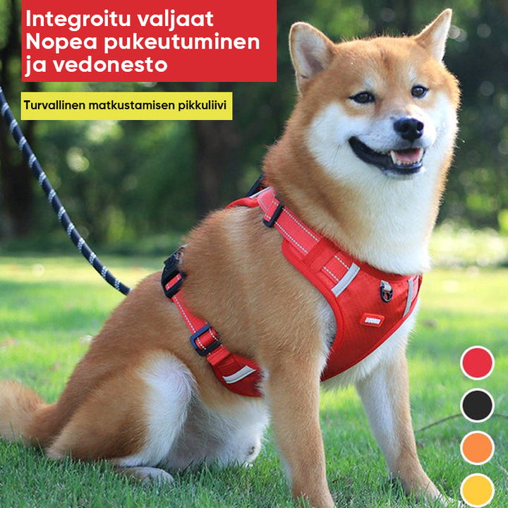 Heijastava koiran valjas mustana, helppo käyttää.