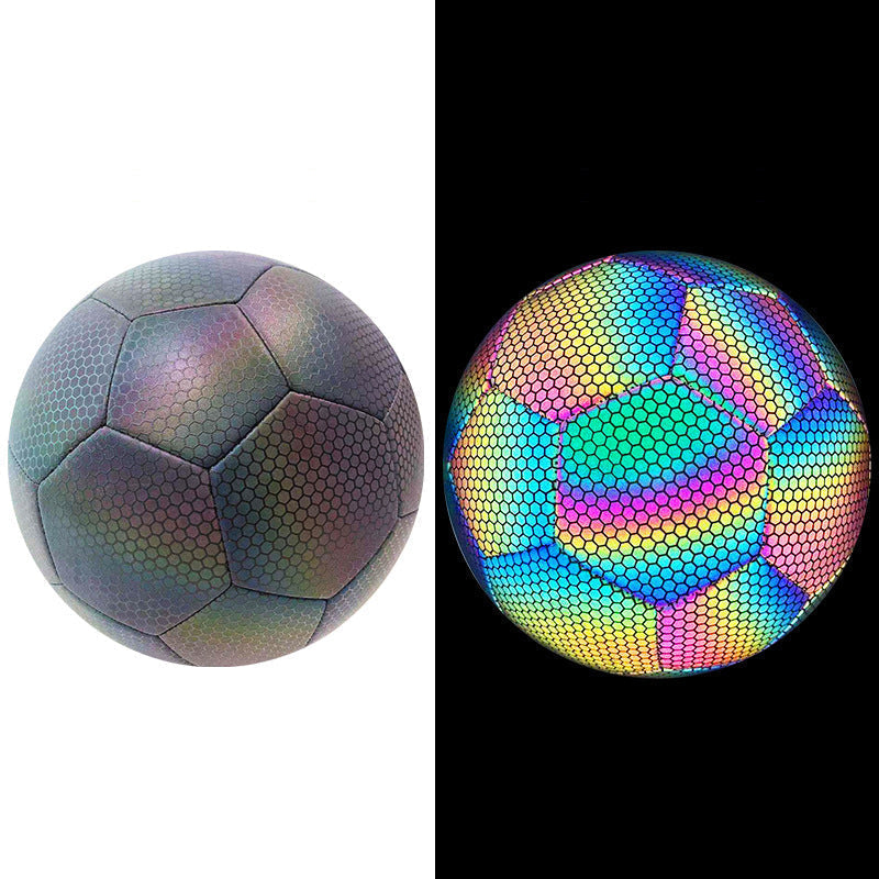 Reflekterende lysende fodbold, holografisk effekt, klar PU-læder, maskinsyet, holdbare sømme, sport
