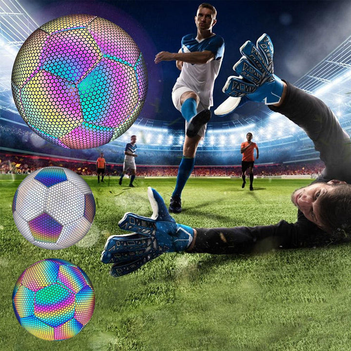 Reflekterende lysende fodbold, holografisk effekt, klar PU-læder, maskinsyet, holdbare sømme, sport