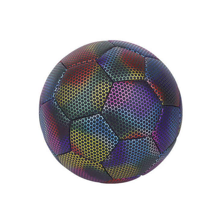 Reflekterende lysende fodbold, holografisk effekt, klar PU-læder, maskinsyet, holdbare sømme, sport