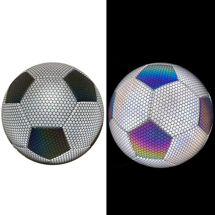 Reflekterende lysende fodbold, holografisk effekt, klar PU-læder, maskinsyet, holdbare sømme, sport