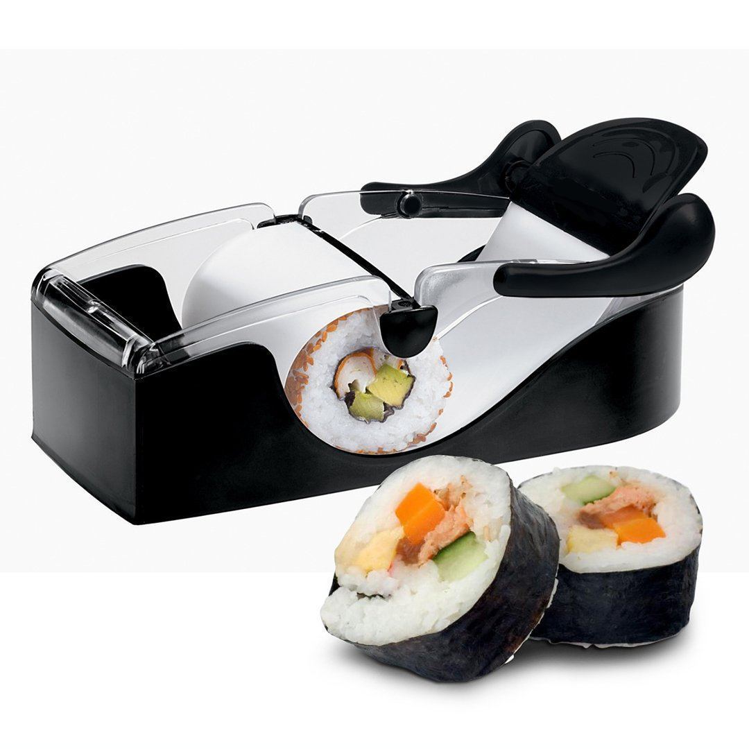 Nem sushi rullemaster til hjemmebrug, sort og gennemsigtig, kompakt størrelse, moderne design, velegnet til hjemmet.