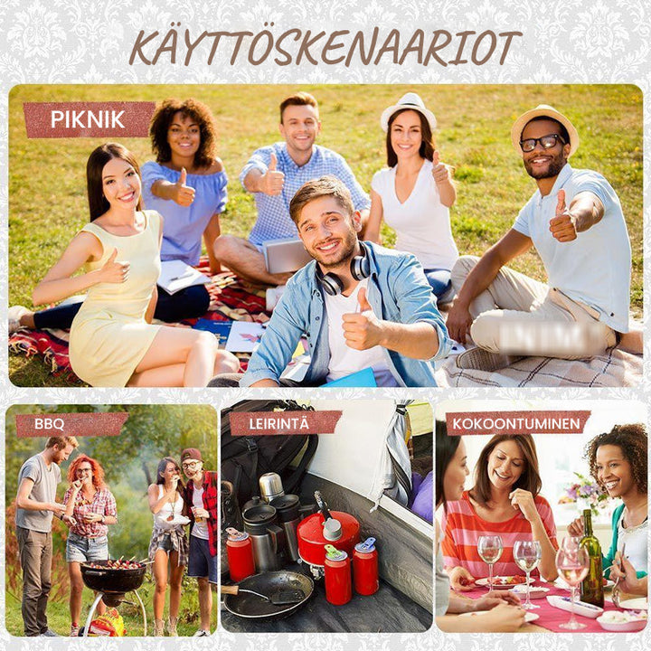 Brugervenlig flerfarvet dåseåbner, kompakt, sikker og let, farverigt design.