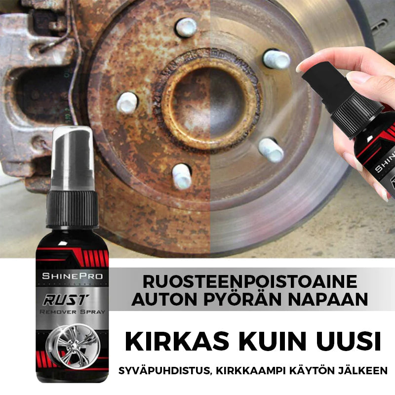 Nem, giftfri bilrustfjerner til rustne overflader; sølvfarvet sprayflaske.