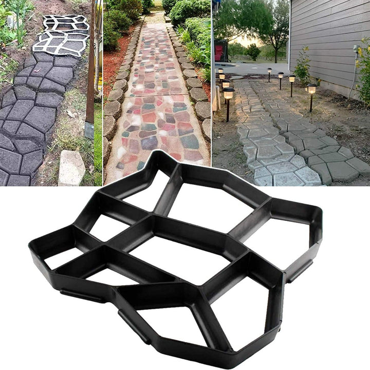 "Helppokäyttöinen puutarhapolun muotti, musta, 35x35 cm, täydellinen muotoilemaan polkuja puutarhaan tai patioille."
