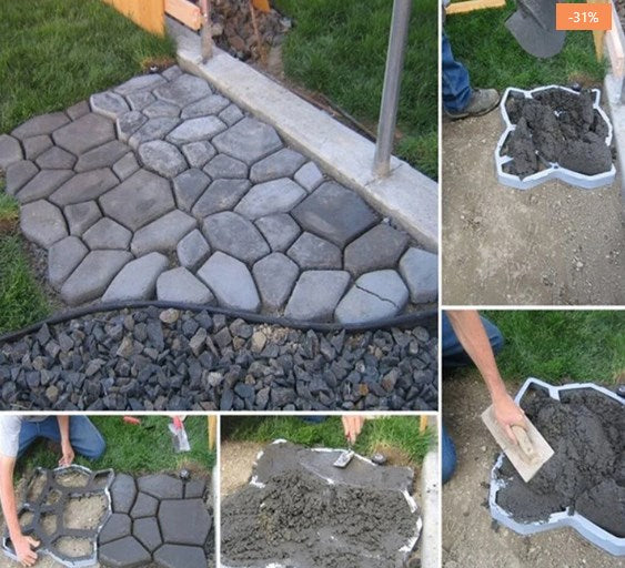 "Helppokäyttöinen puutarhapolun muotti, musta, 35x35 cm, täydellinen muotoilemaan polkuja puutarhaan tai patioille."