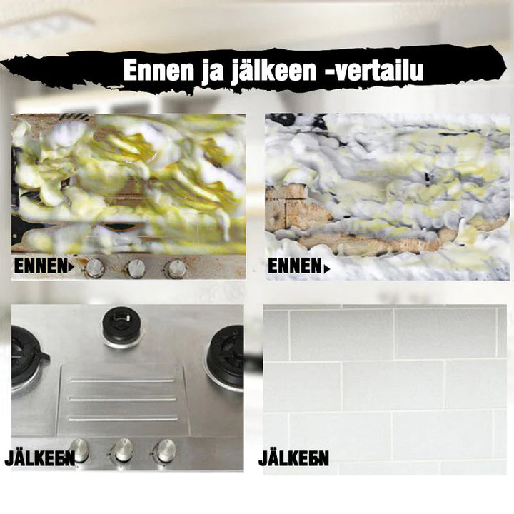 Brugervenlig skummende rensespray, hvid flaske, blåt sprayhoved, til rengøring af hjemmets overflader.