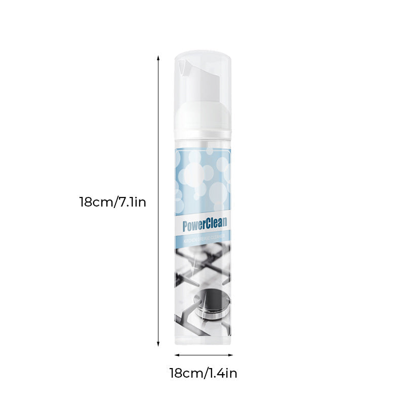 Brugervenlig skummende rensespray, hvid flaske, blåt sprayhoved, til rengøring af hjemmets overflader.