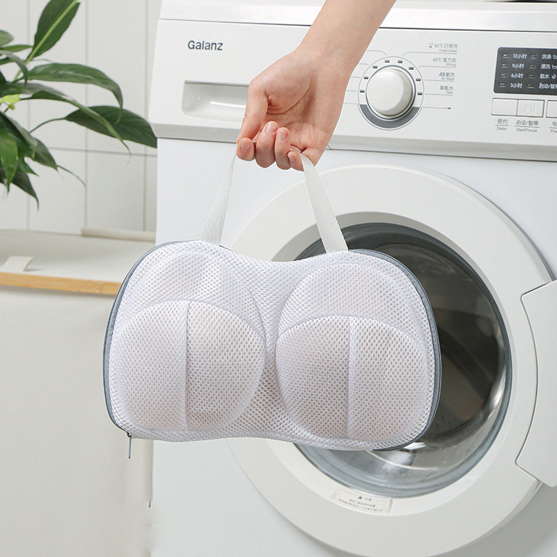 Dame BH vaskepose i åndbar polyester, blå, med synlig netstruktur.
