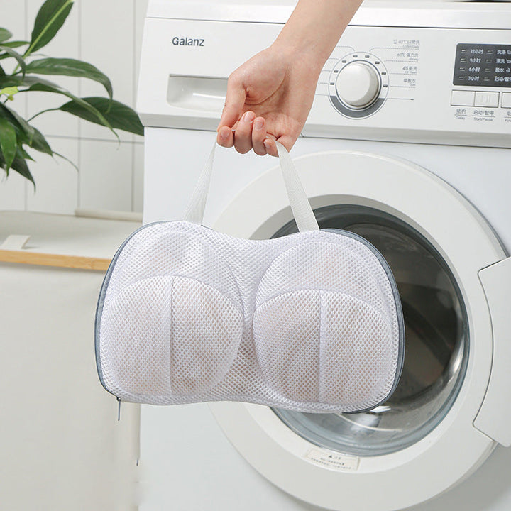 Dame BH vaskepose i åndbar polyester, blå, med synlig netstruktur.