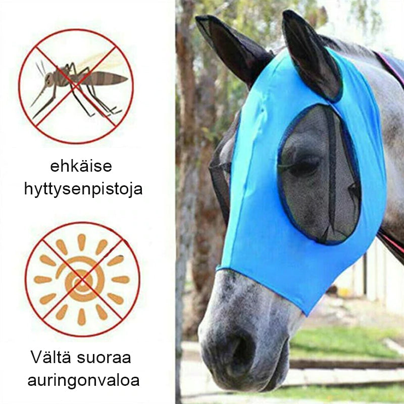 Hestens insektmaske med blødt nylonnet i blå, beskytter mod UV-stråler og insekter.