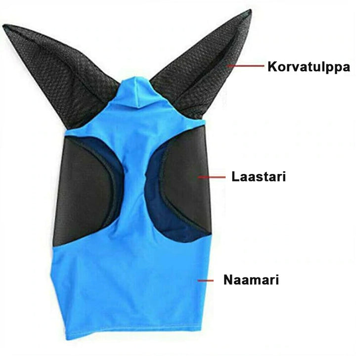 Hestens insektmaske med blødt nylonnet i blå, beskytter mod UV-stråler og insekter.