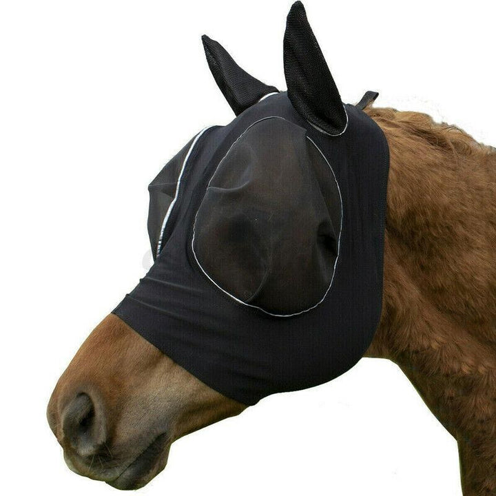 Hestens insektmaske med blødt nylonnet i blå, beskytter mod UV-stråler og insekter.