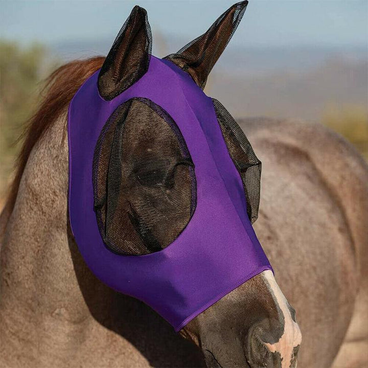 Hestens insektmaske med blødt nylonnet i blå, beskytter mod UV-stråler og insekter.