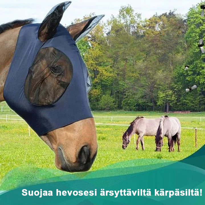 Hestens insektmaske med blødt nylonnet i blå, beskytter mod UV-stråler og insekter.
