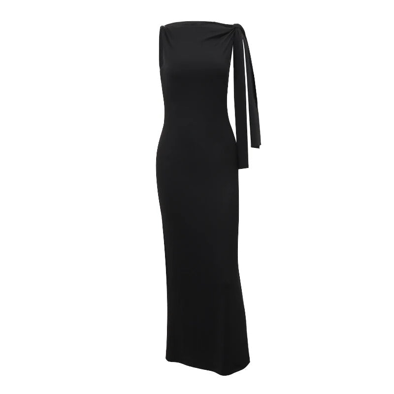 Dame ærmeløs slim fit a-line kjole, rund halsudskæring, elegant og minimalistisk design.