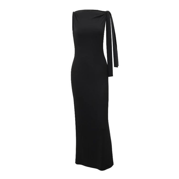 Dame ærmeløs slim fit a-line kjole, rund halsudskæring, elegant og minimalistisk design.