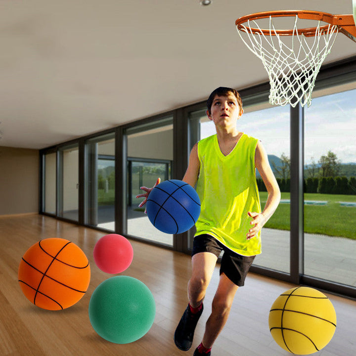 Stille basketbold af PU-skum, levende farver, perfekt til indendørs træning, blød bounce, fås i forskellige størrelser.