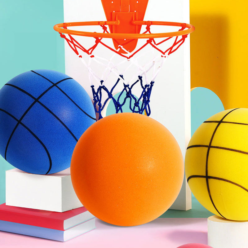 Stille basketbold af PU-skum, levende farver, perfekt til indendørs træning, blød bounce, fås i forskellige størrelser.