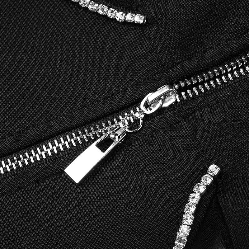 Dame Bodycon Mini Kjole med Rhinestone Stropper, tætsiddende pasform, fremhæver feminine kurver, glamourøs og selvsikker stil.