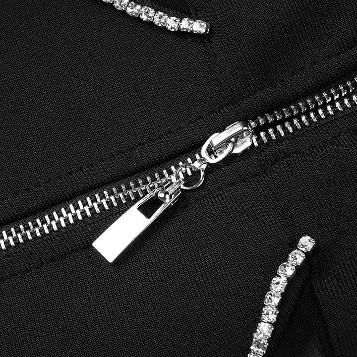Dame Bodycon Mini Kjole med Rhinestone Stropper, tætsiddende pasform, fremhæver feminine kurver, glamourøs og selvsikker stil.